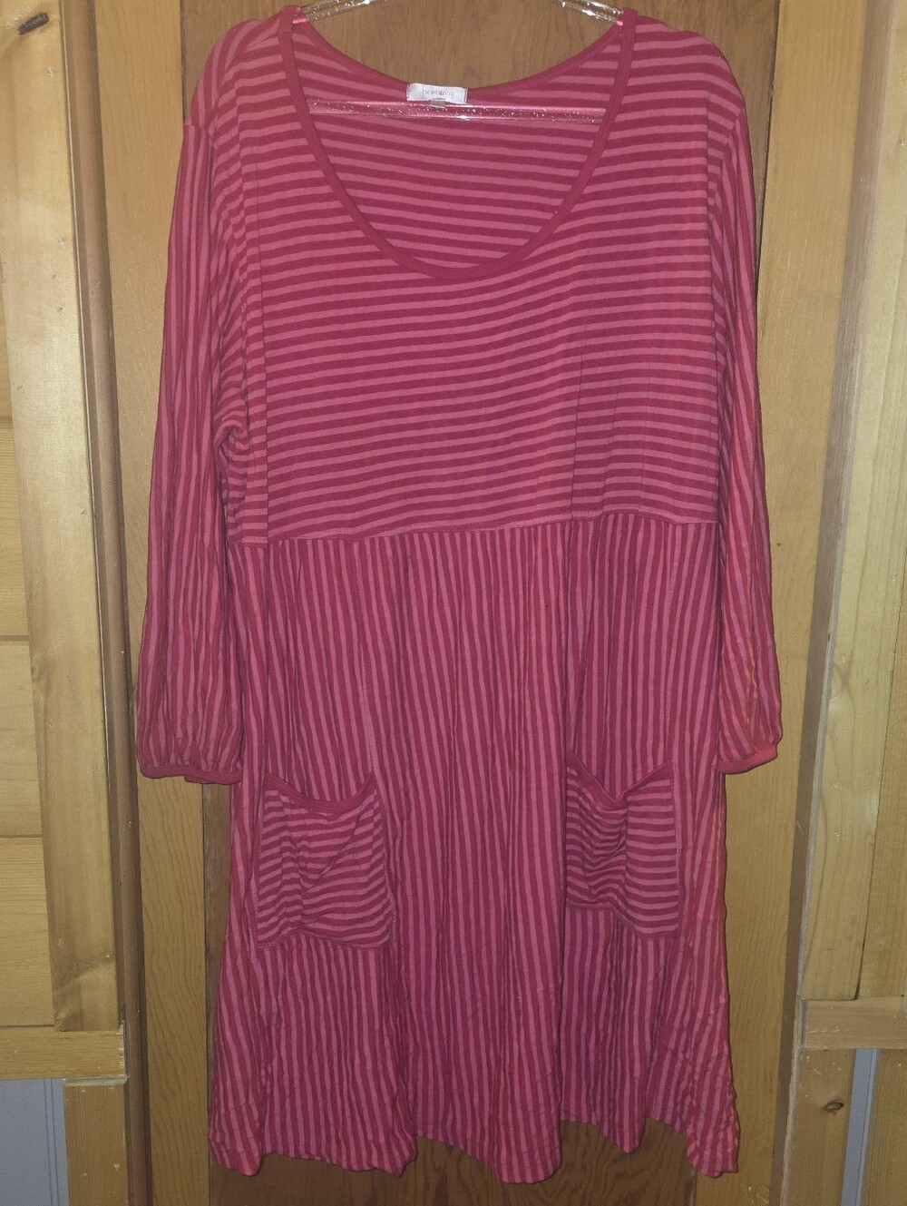 Heartstring XL red striped pocketed 3/4 sleeve dress